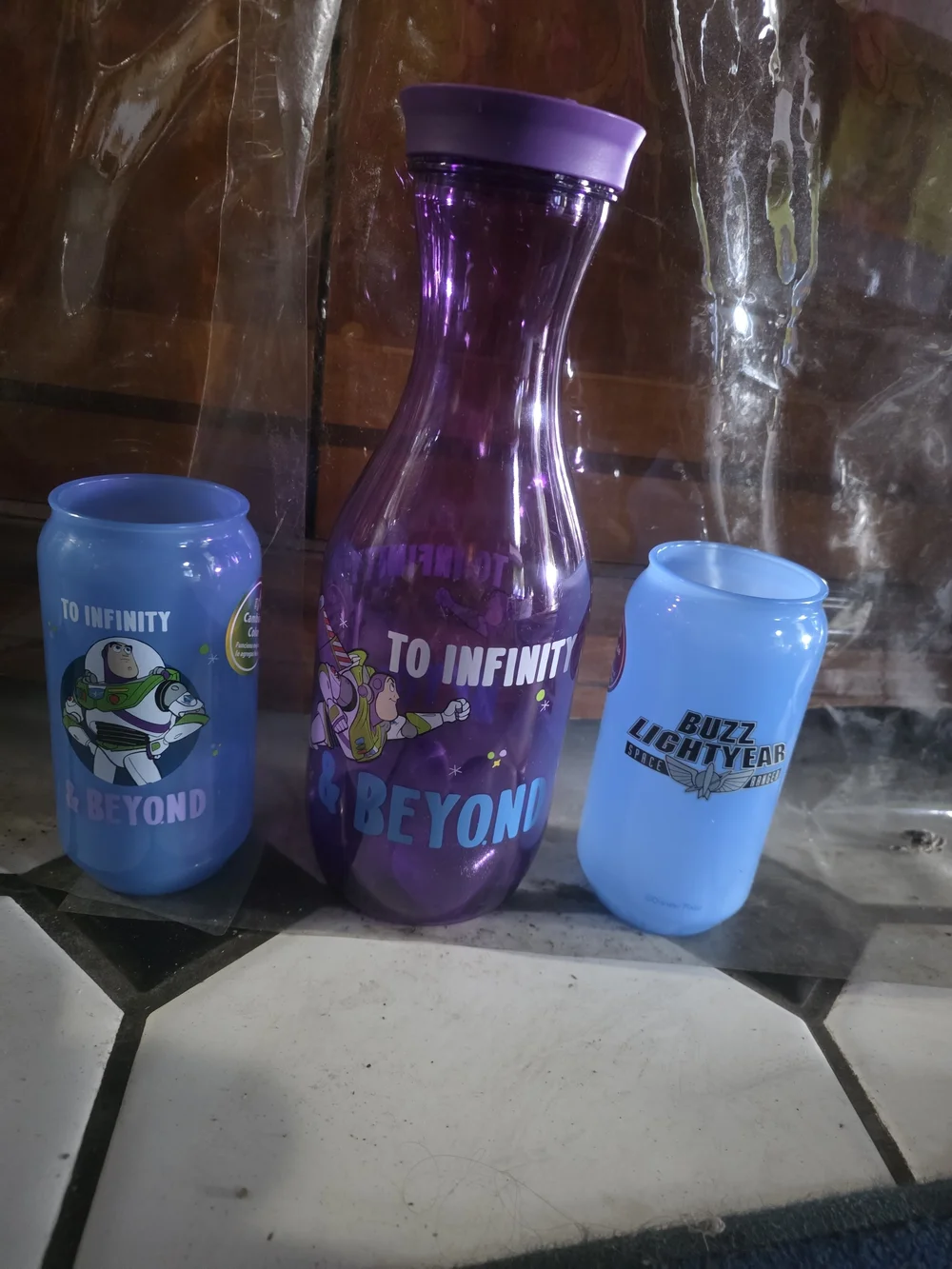Disney Pixar Buzz Lightyear Purple Carafe & Blue Cups Set - To Infinity & Beyond
